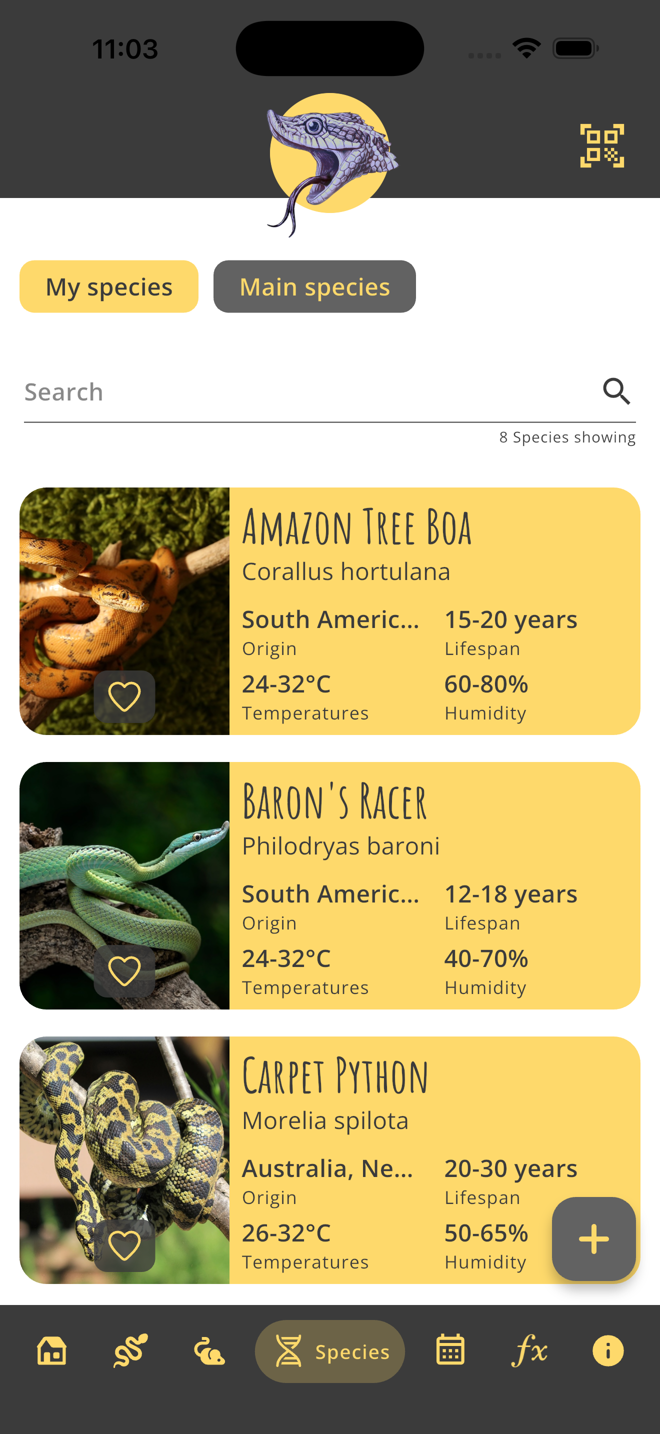 Extensive Species Database